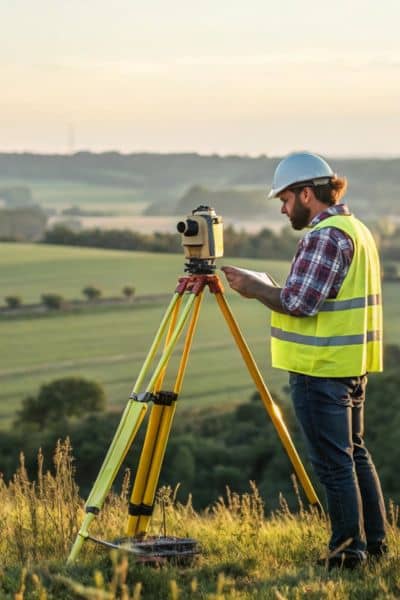 Licensed surveyor using total station and GPS equipment to ensure accurate ALTA Land Title Survey results
