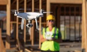 Drone land surveying in progress at a project site
